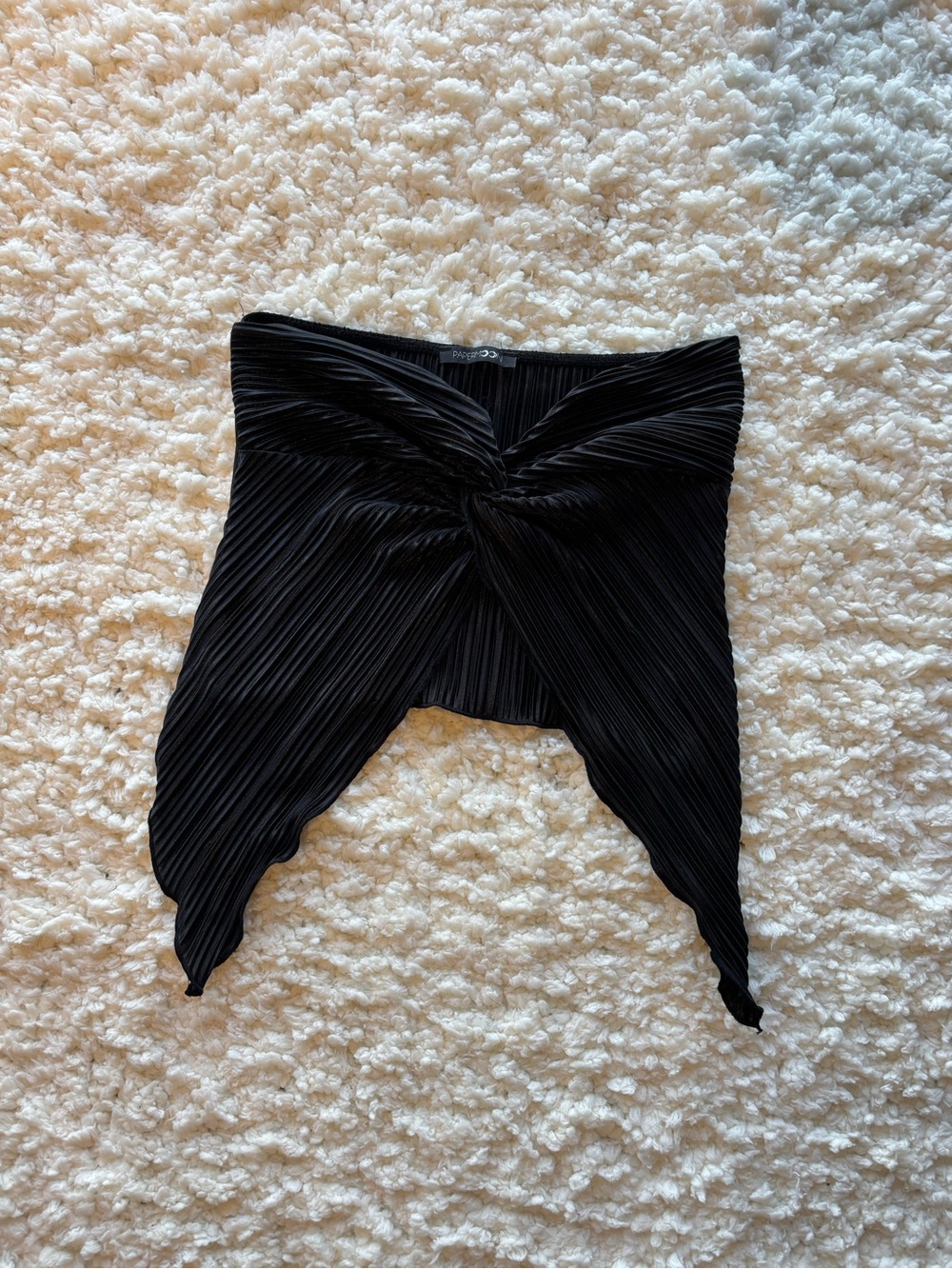 Papermoon Black Pleated Twist-Front Crop Top